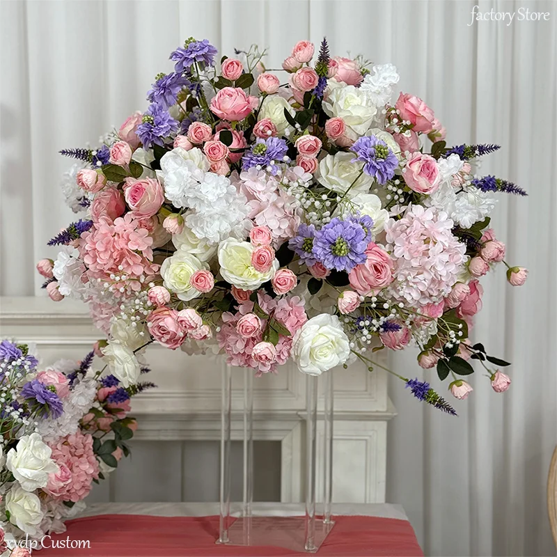 Rosa-Lila-Serie Künstliche Rosenblumen Party-Wegeleiste Blumenreihe Hochzeits-Hintergrund-Dekoration Tisch-Mittelstücke Blumenball – Detail 5