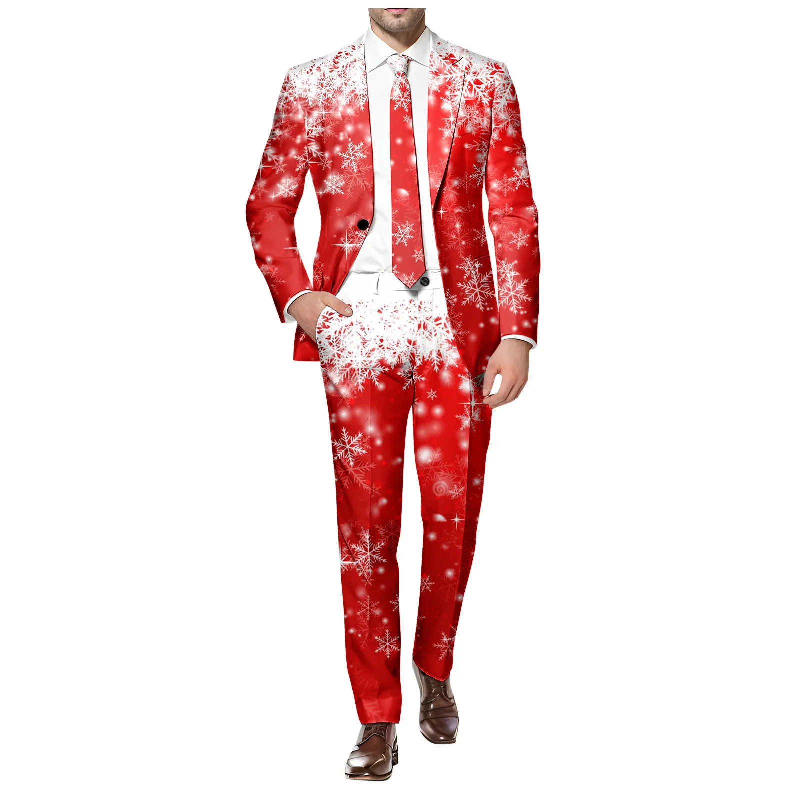 Fashionable Formal One Button Suit Jacket Christmas Snowflake Printed Trendy Suit Business Slim Fit Comfortable Suits Men