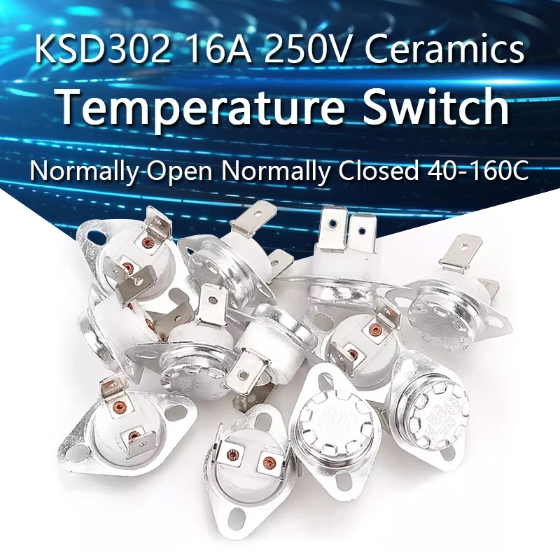 

KSD302 16A 250V Bimetal thermostat Temperature Switch Ceramics 40-180 Degree KSD302 Normally Open Normally Closed Thermostat