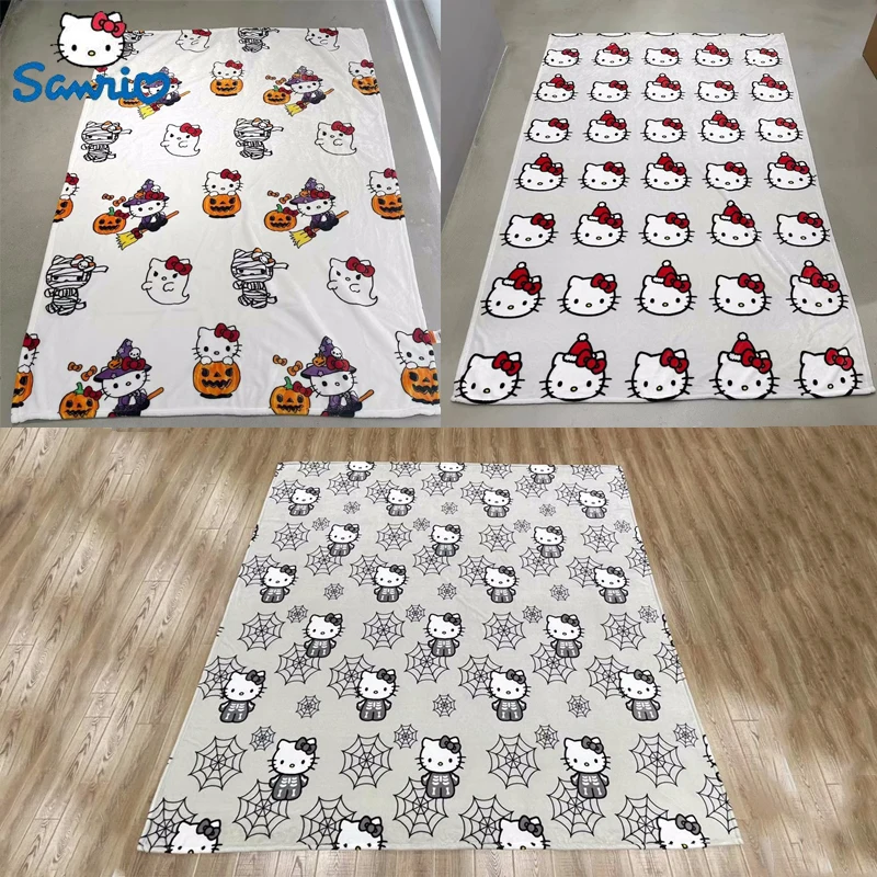 

Sanrio Hello Kitty Halloween Ghost Plush Flannel Blanket Cartoon Large Cotton Sofa Nap Blanket Bed Sheet Girl Christmas Gift