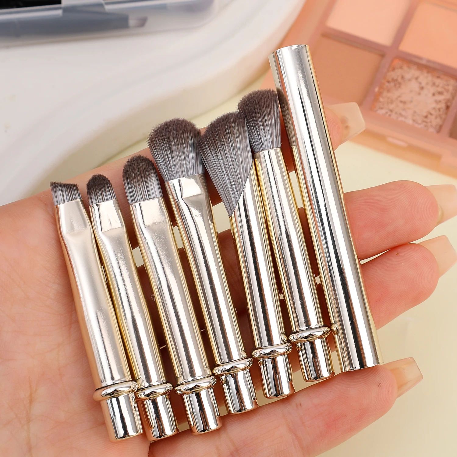 Juego de brochas de maquillaje portátiles, 6 uds., para Mini sombra de ojos profesional, sombra de nariz, cepillo de ángulo de contorno, herramientas cosméticas de viaje