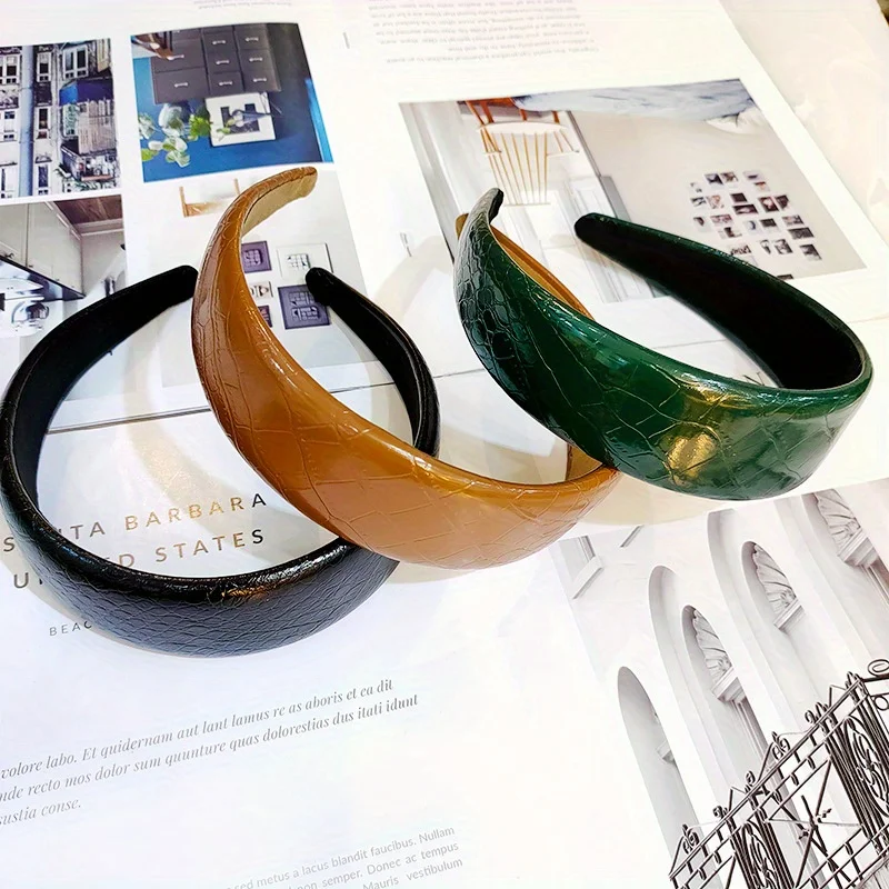 

Elegant Matte PU Vintage Headband Non-Slip Wide Design for Office & Daily Wear Vintage Style High Crown Effect Wear-Only