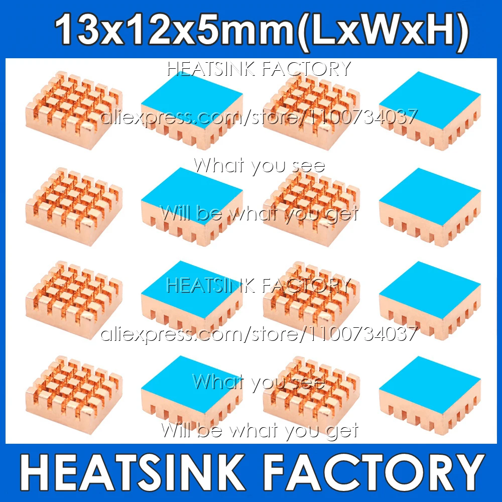 

Pure Copper 13x12x5mm Heatsink Radiator Cooler for Raspberry Pi Banana Pi Electronic 3D printer CHIP IC MOS with Thermal Tape