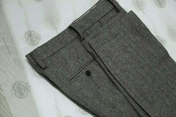 بنطلون للرجال رمادي الخريف الصوف متعرجة الرجال السراويل الرجعية تويد السراويل ملابس للرجال حجم كبير للسراويل شهم