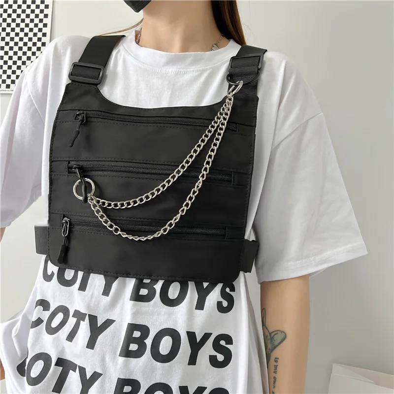 Three layers design Chest Bag Streetwear Unisex Chest Rig Bag Hip-hop waistcoat Chest pack Multi-function Tactical Vest Backpack