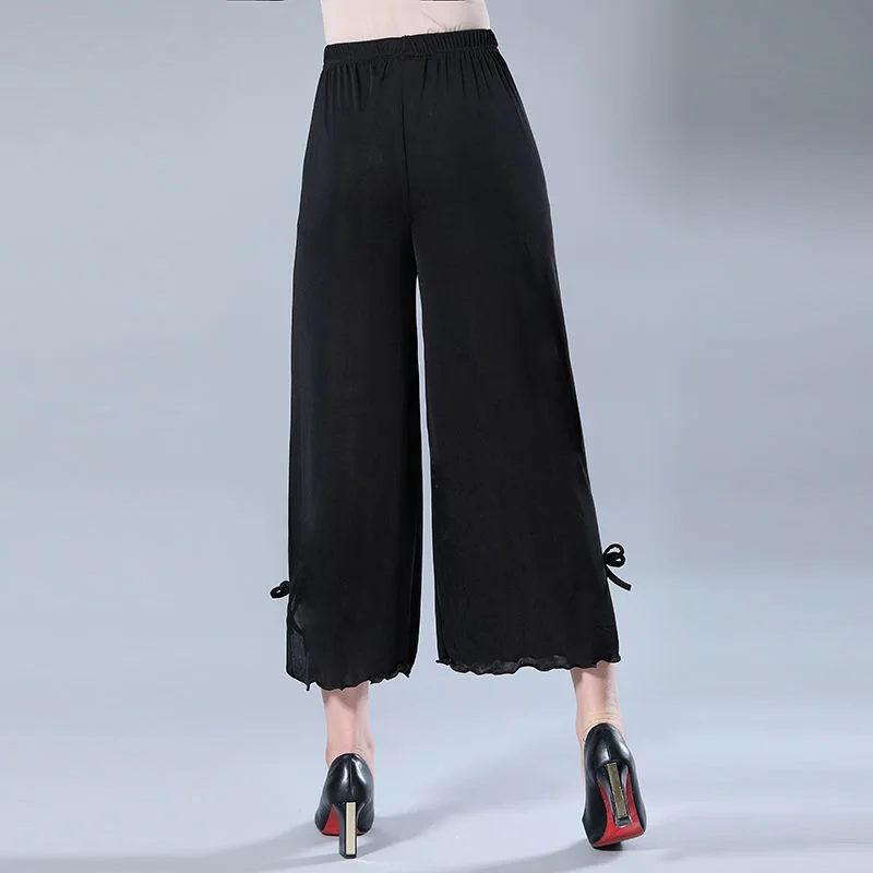 Middle Age Women Summer Casual Elastic Waist Loose Diamonds Thin Style Solid Color Comfortable Affordable All-match Trousers