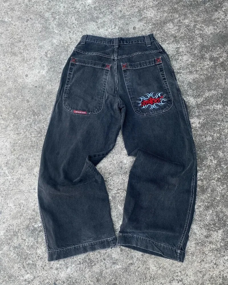 JNCO Y2K Straight Jeans Men Harajuku Hip Hop Embroidered High Quality Jeans Vintage Street Goth Men Women Casual Wide Leg Jeans