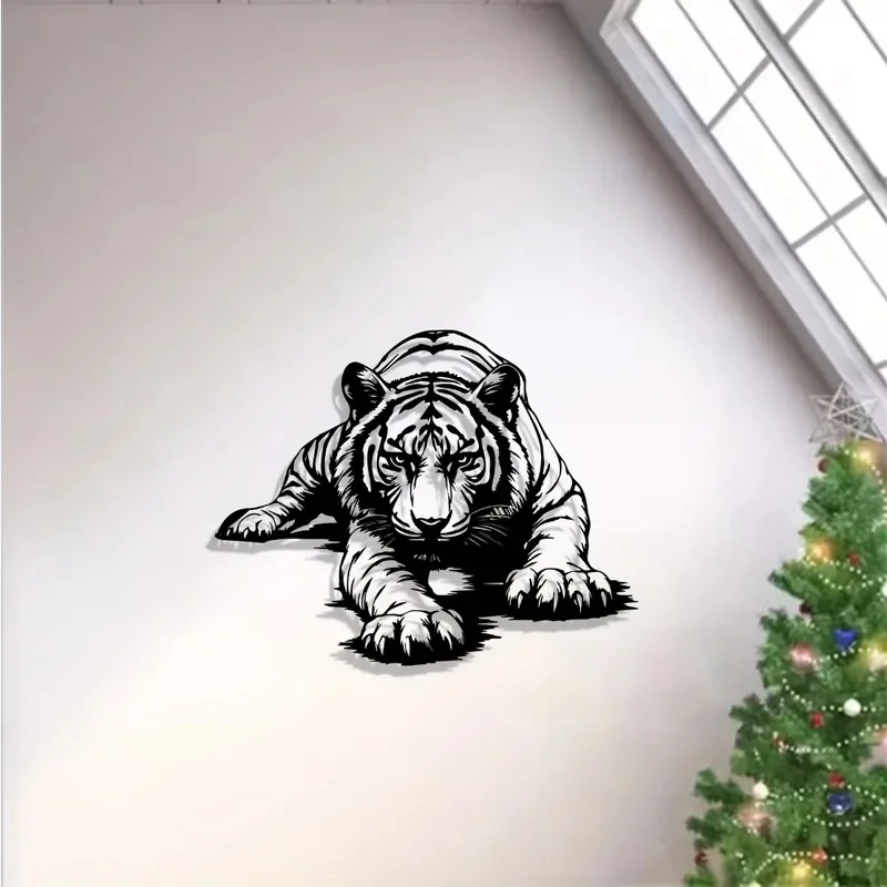 1pc Realistic Tiger Metal Wall Sculpture, Rustproof Iron Decor for Indoor Walls and Garden Fences, Holiday Gift 1pc