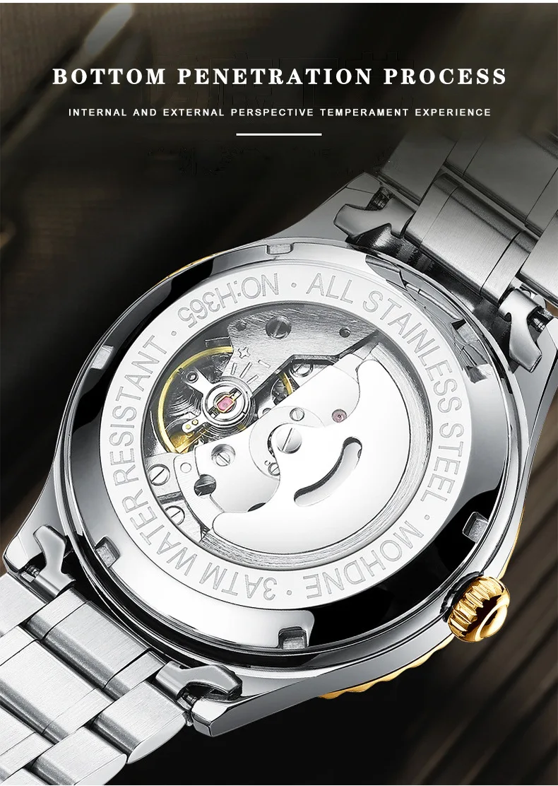 Bindond Mens Automatic Mechanical Watches Top Brand Luxury Stainless Steel Waterproof Hollow Male Wristwatches Relogio Masculino view 4