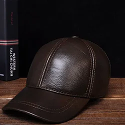 New Men's genuine leather Cowhide baseball cap hat brand New style spring brand new style winter Russian warm one caps hats