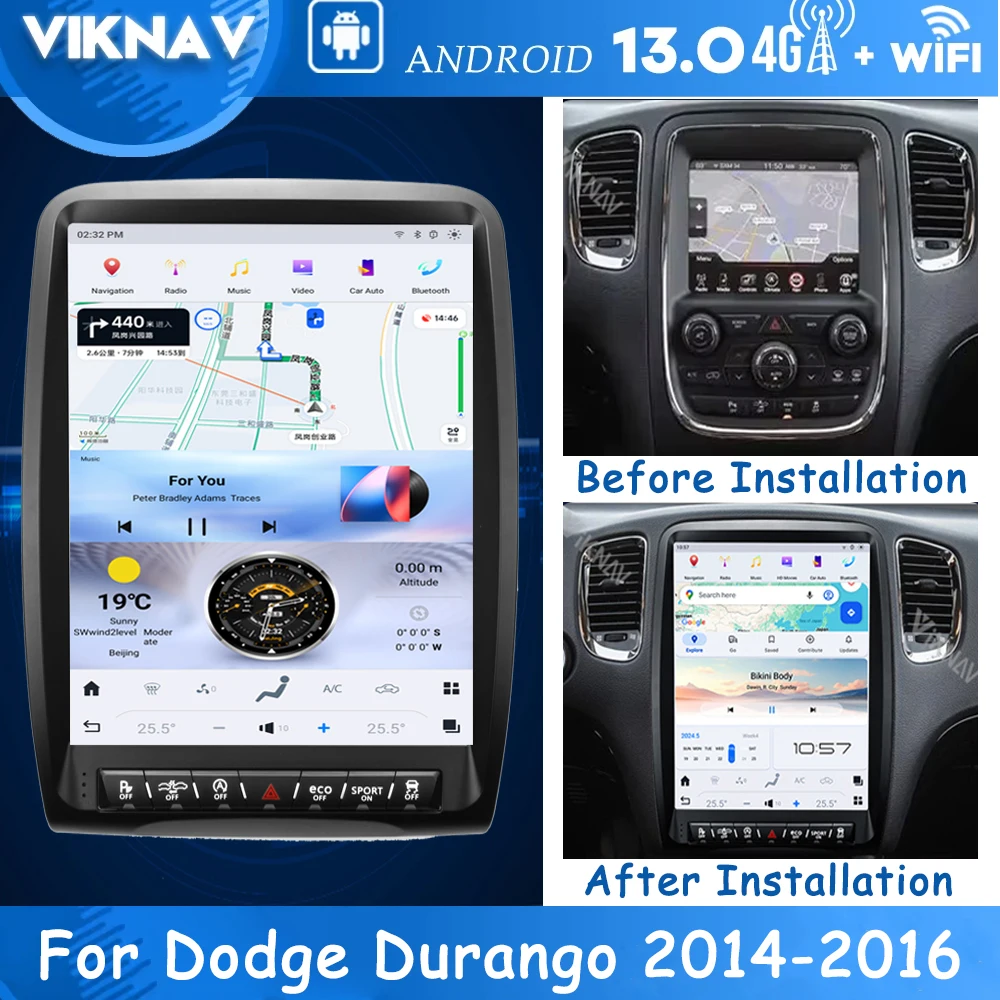 VIKNAV Android 13 For Dodge Durango 2014-2016 13.8 Inch Touch Screen Car Radio Tape Recorder Head Unit Multimedia Player