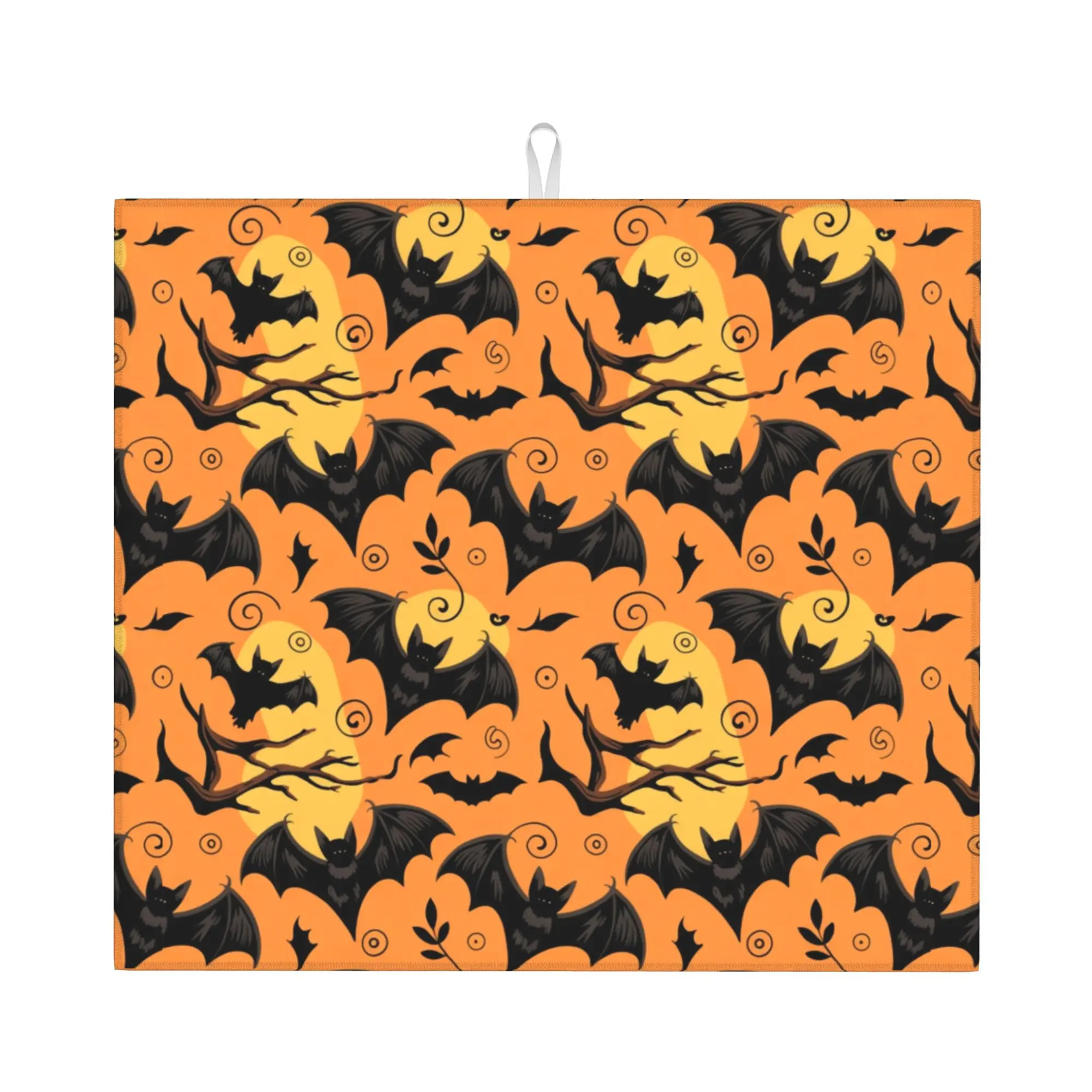 Bats Halloween Goth Occult Witch Drying Mat For Kitchen Waterproof Non‑Slip Oil Proof Reusable Countertop Protector Mat