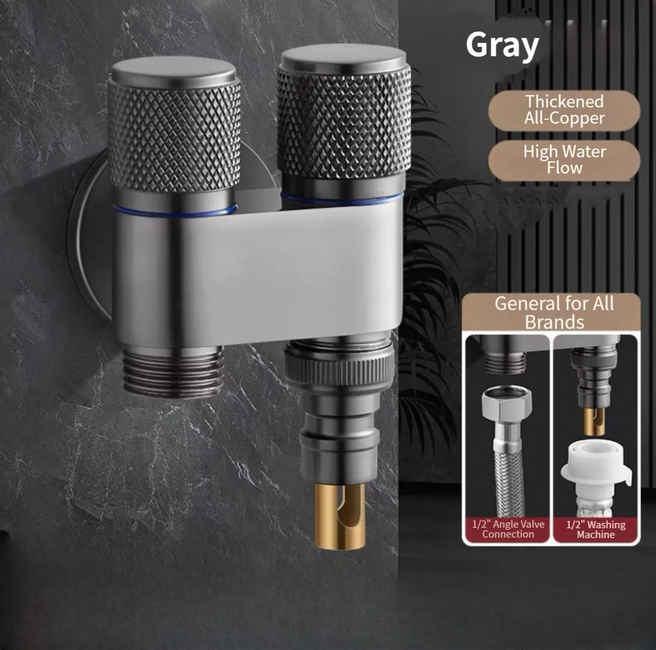 Automatic Shut-Off Dual Outlet Splitter Brass Construction Hose Detachment Safety Independent Switch Control For Toilets