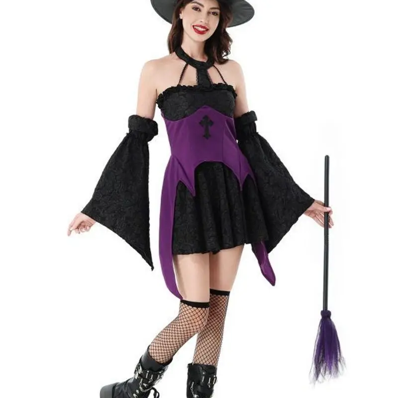 loween Magic Witch Costume k Gothic Cross Dr Performance orm Skirted Dr for Festival Performance And ow