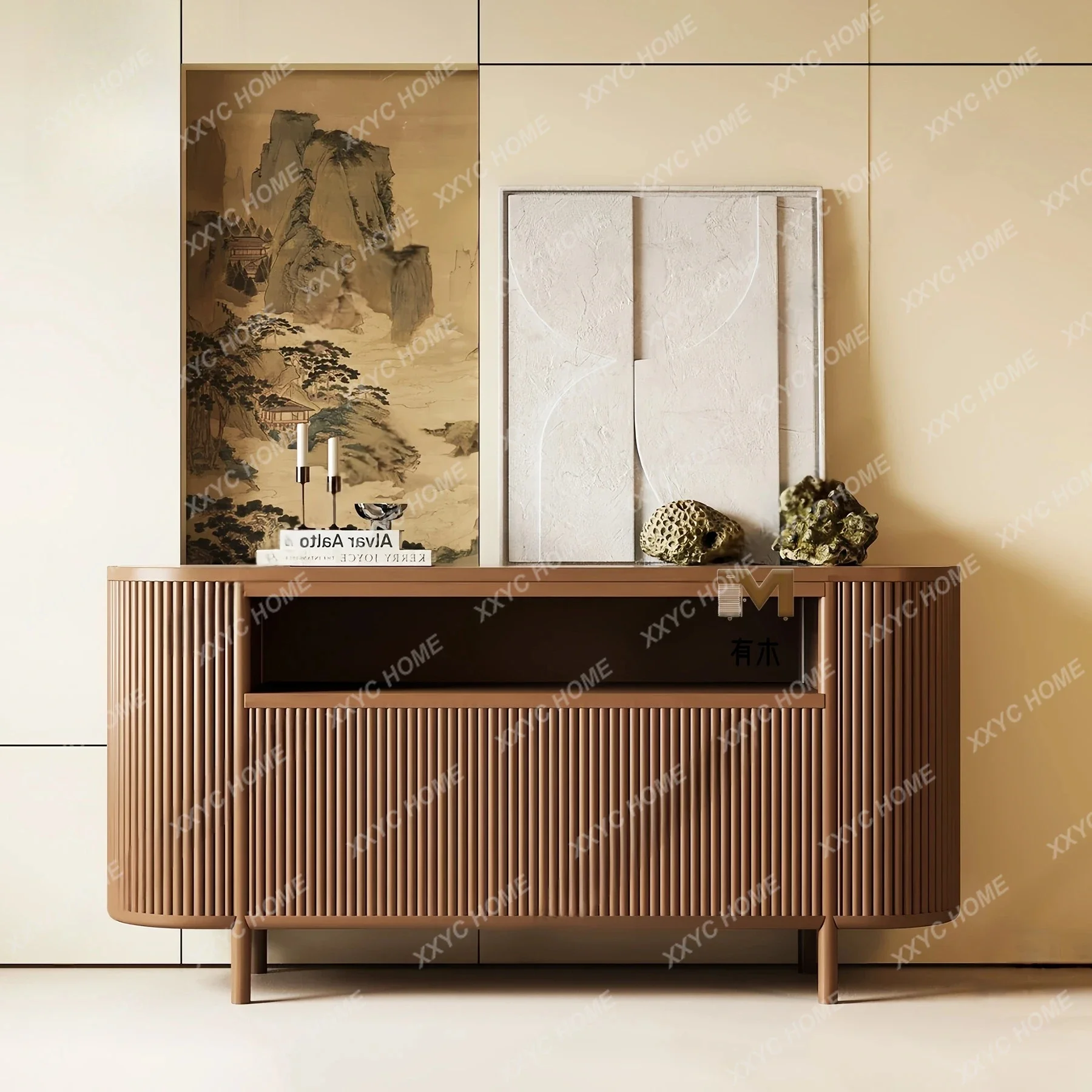 YYNew Chinese style antique style dining side cabinet decorated against the wall storage retro homestay living room display