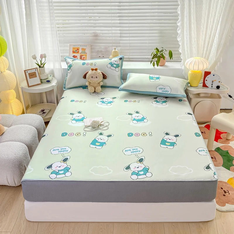 2024 Spring/summer New Printed Soft Mat Bed Hat Cartoon Cool Bed Cover Student Adult All-purpose Single Bed with Elastic Sheets