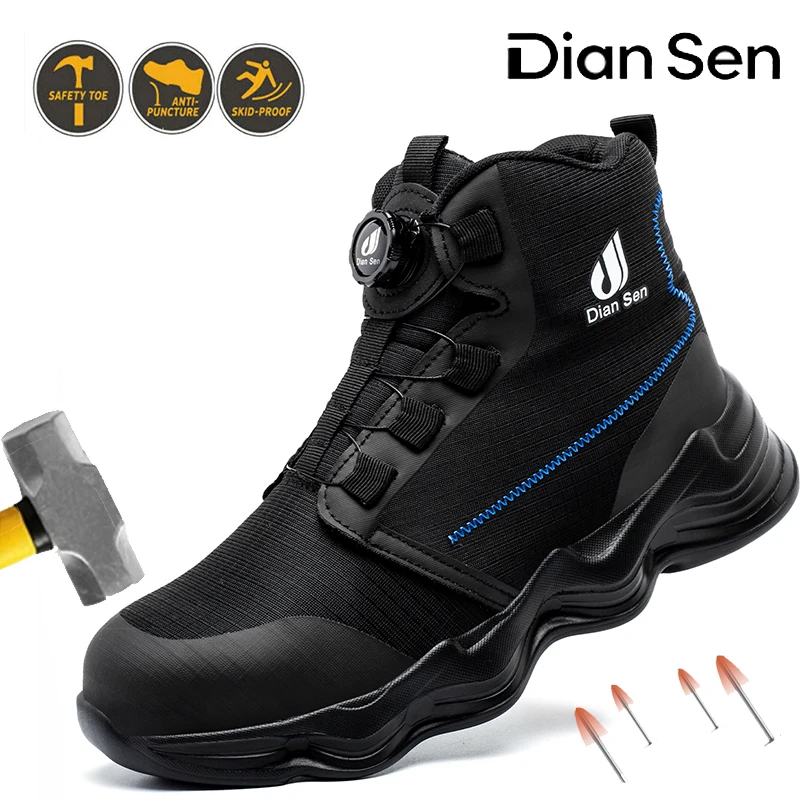 

Men's Steel Toe Work Boots Cushioned Safety Shoes Rotary Button Work Boots Indestructible Anti-smash Shoes Casual Work Shoes