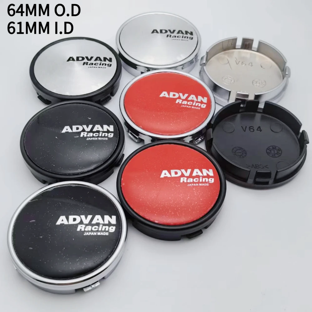 

4pcs 64MM O.D /I.D 61MM Car Wheel Center Caps With Advan Racing Logo Emblem Rim Hubcaps Cover Wheels Hub Lid Replace Accessories
