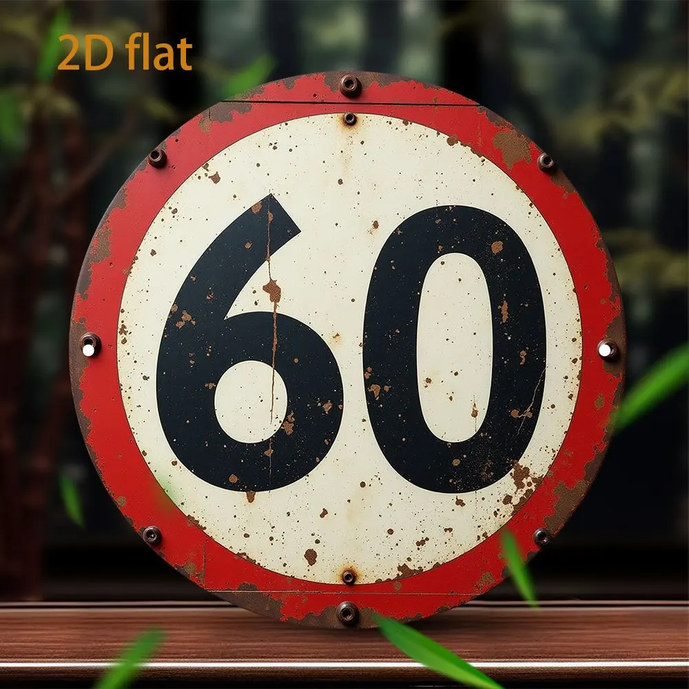 2D Flat, 1pc Vintage 60 MPH Speed Limit Sign - Heavy-Duty Iron Metal Wall Decor with Red Border, Suitable for Garage, for Man Ca