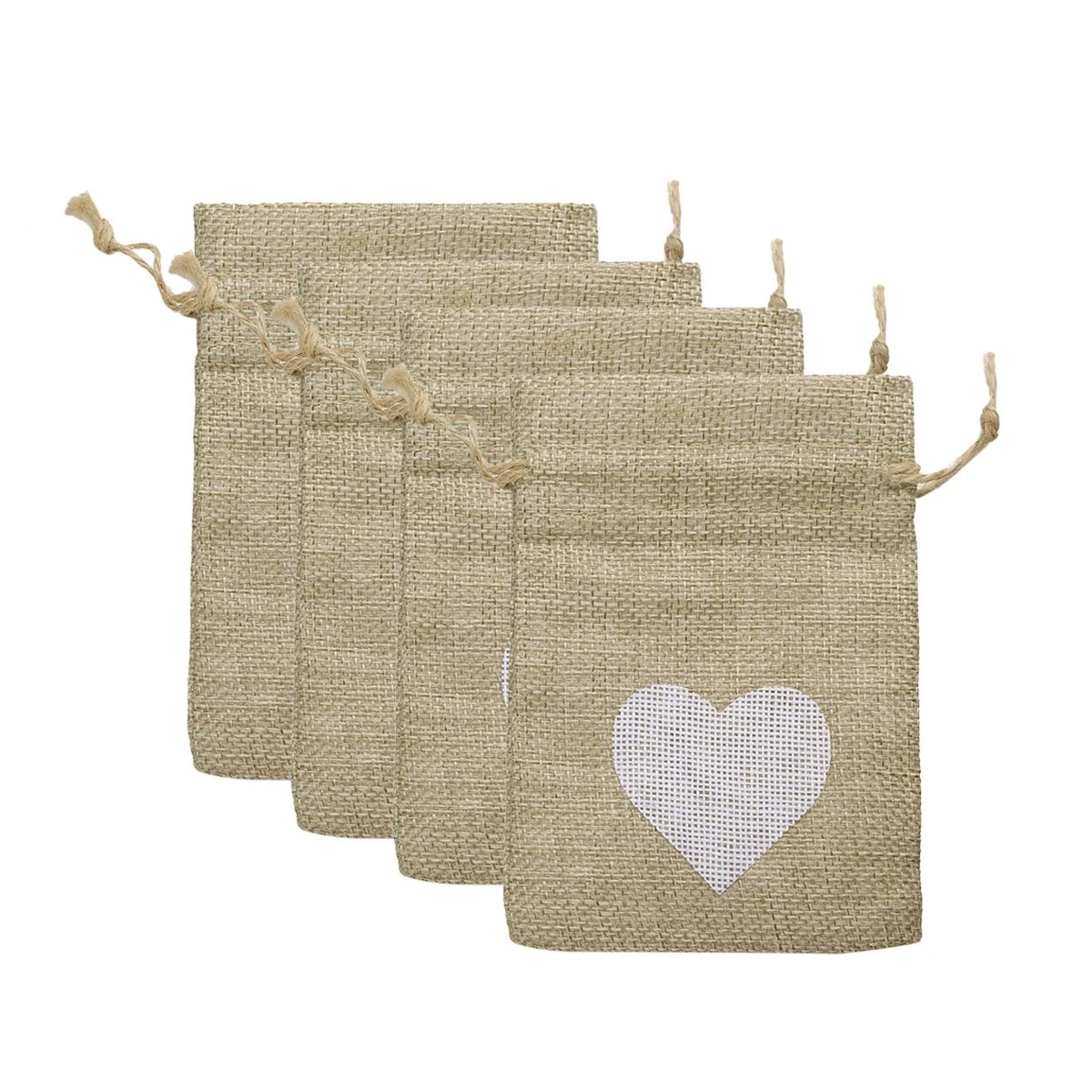 

12PCS Candy Bag Flax Storage Drawstring Pouch Carrying Case Jewelry Lightweight Heart Pattern Tea Snacks Travel Home Kitchen