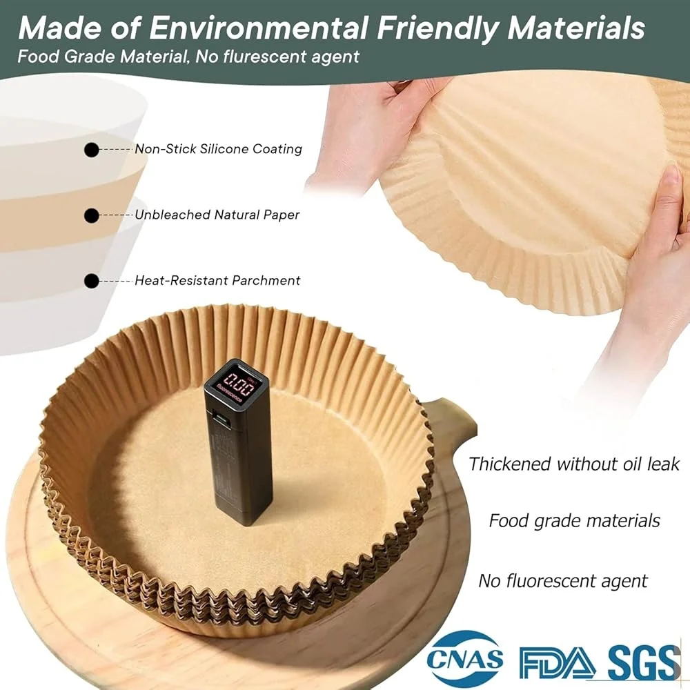 Disposable Air Fryer Liners 100 PCS Non-Stick Baking Parchment Sheets 6.3 Inch Kitchen Essential Oil-Proof Waterproof Heat