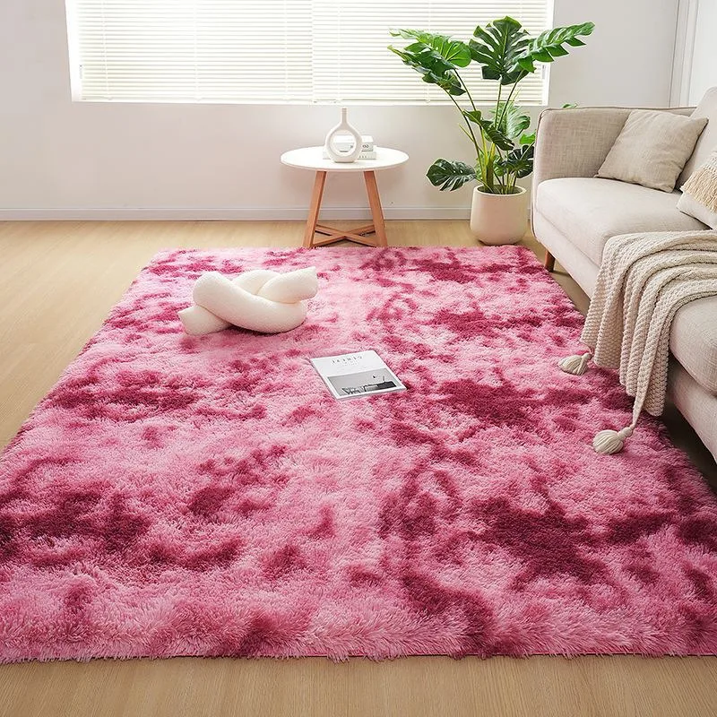 Nordic Korean Style Tie Dye Gradient Shaggy Area Rug Plush Carpet Living Room Mat Anti-slip Bedroom Bedside Floor Mat Home Decor