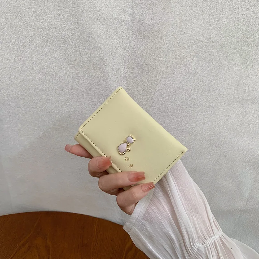 

Lovely Portable Cute Tri-Fold Purses Multiple Card Slot Money Bag Short PU Wallet Cat Candy Color Card Holder Student
