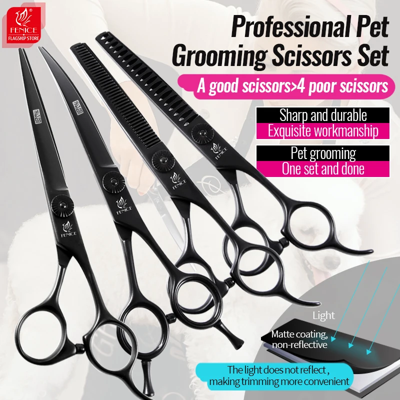 Fenice Professional Affordable 6.5/7.0 inch Black Pet Scissors Dog Hair Clipper Grooming Tools Suitable for Home Users