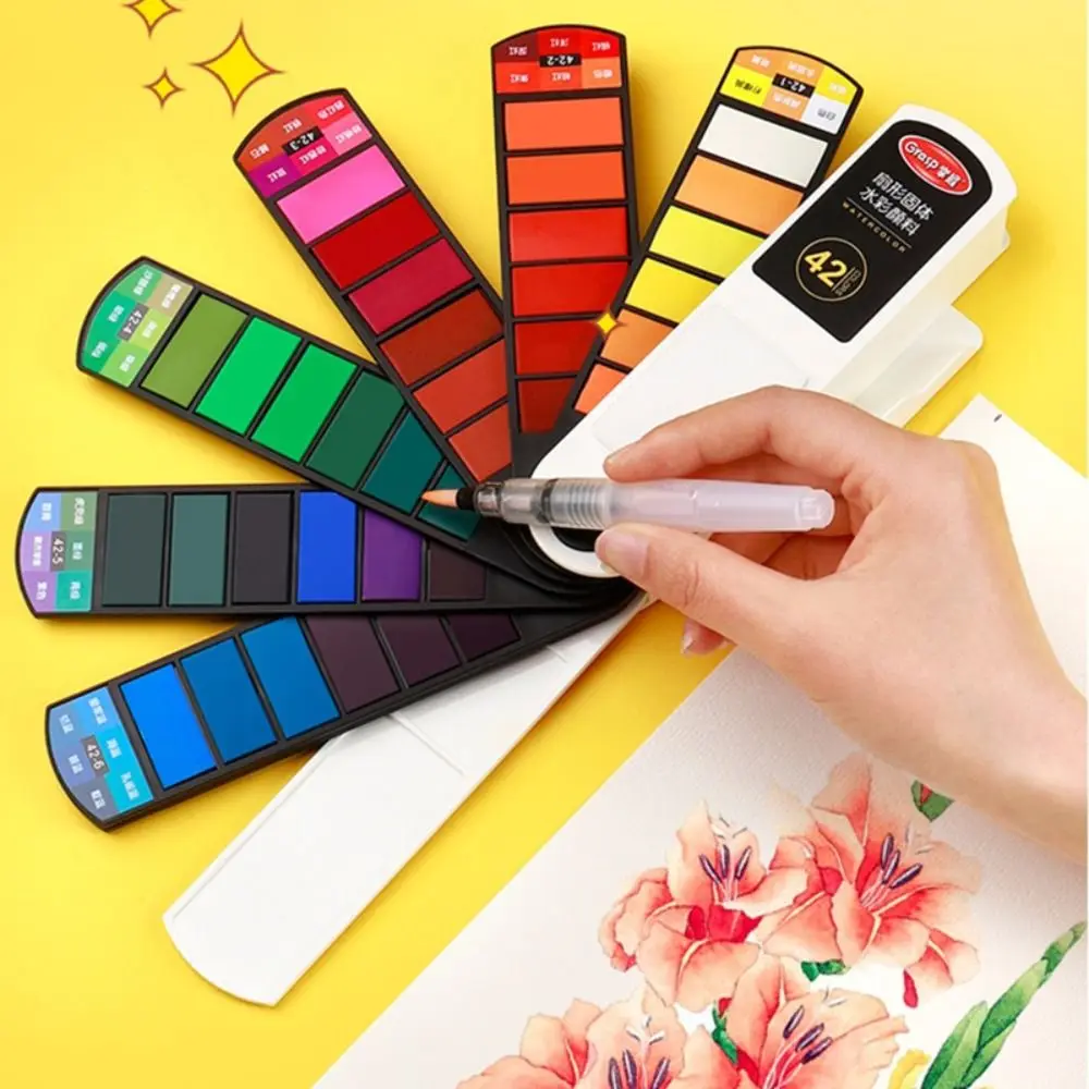 Zusammenklappbares Aquarellfarben-Set mit Wasserpinselstift, 18/24/36/42 Farben, Aquarellpigment, festes Ölgemälde-Set für Studenten