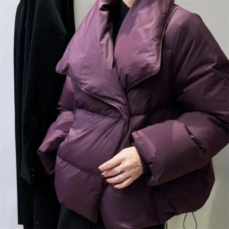 

Свободная хлопковая куртка 2025 года, зима, новый дизайн, повседневная универсальная утолщенная короткая куртка-пуховик с большими лацканами