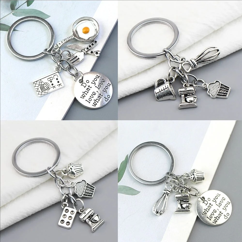 1PC Cake Charms Measuring Spoons Egg With Pan Keychain Cook Book Keyring For Cooks Chefs Baker Gift Baking Jewelry