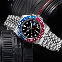 ADDIESDIVE Hot Sale AD2050 GMT Quartz Watch For Men Stainless Steel Super Luminous 200M Waterproof   Diving Watches Reloj Hombre