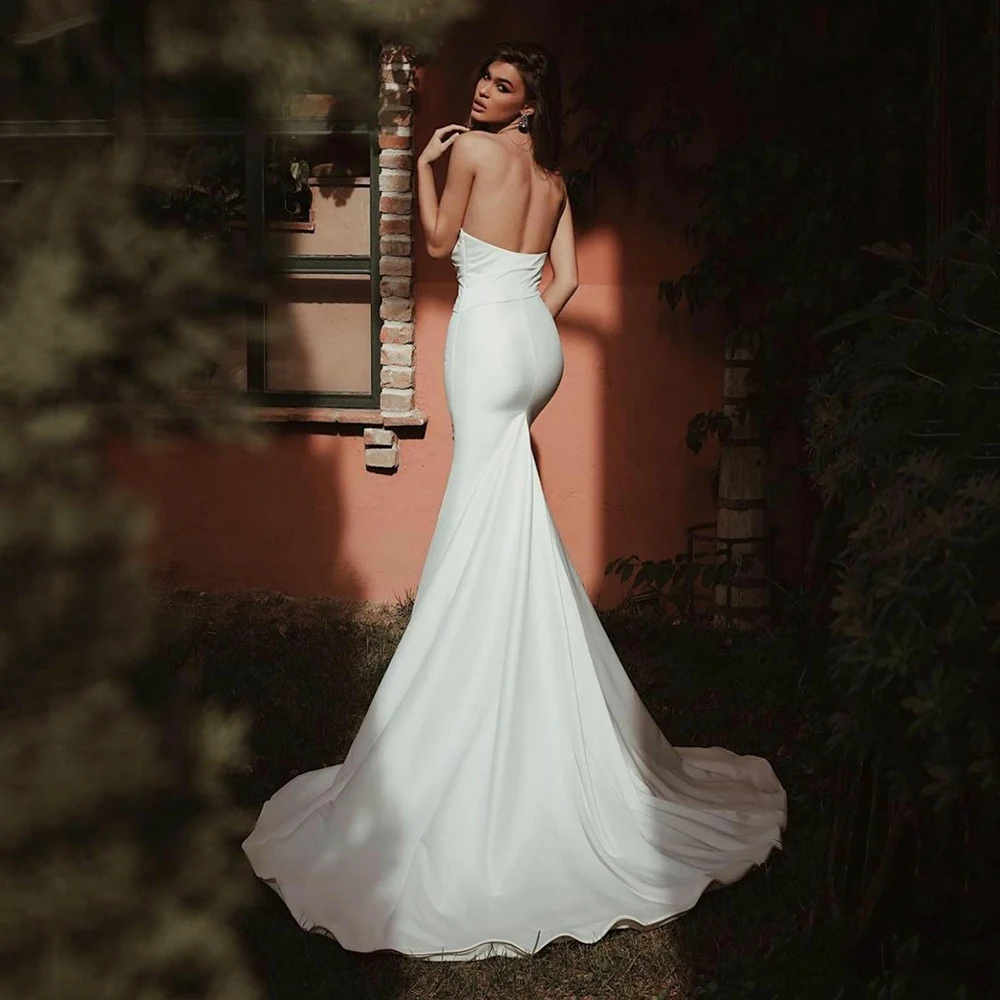 Vestidos De novia De sirena De satén sencillos, vestidos De novia De trompeta sin tirantes, vestido De novia Sexy con espalda descubierta, bata elegante De Mariee personalizada