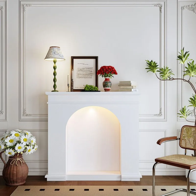 French cream white fireplace cabinet living room decorative cabinet with light luminous locker shooting entrance
