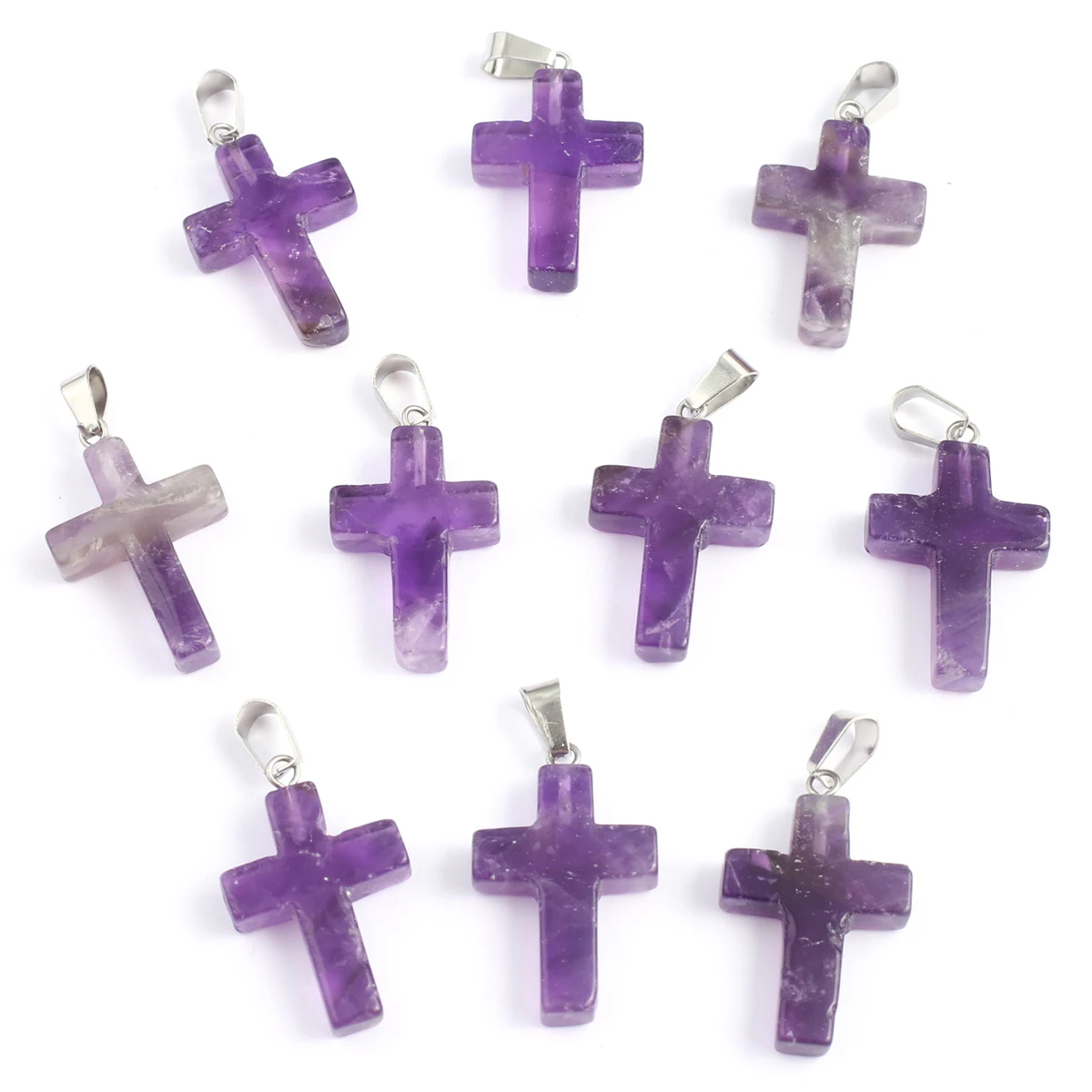 

Charms Natural Amethyst Pendant Cross Shape Natural Agates Stone Pendant for Making DIY Jewelry Necklace Accessory 35x19mm