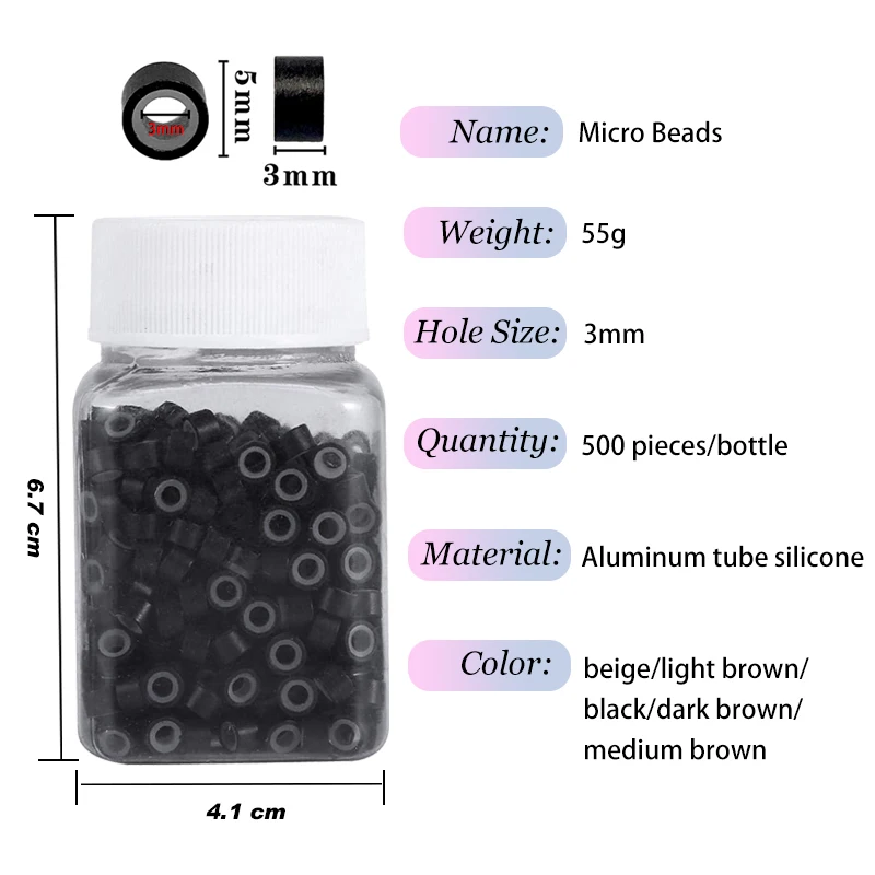 500Pcs/Bottle Beads Silicone Aluminium Micro Nano Rings 5.0X3.0X3.0 Mm Lined For I Tip/Nano Hair Extensions Tool Beads