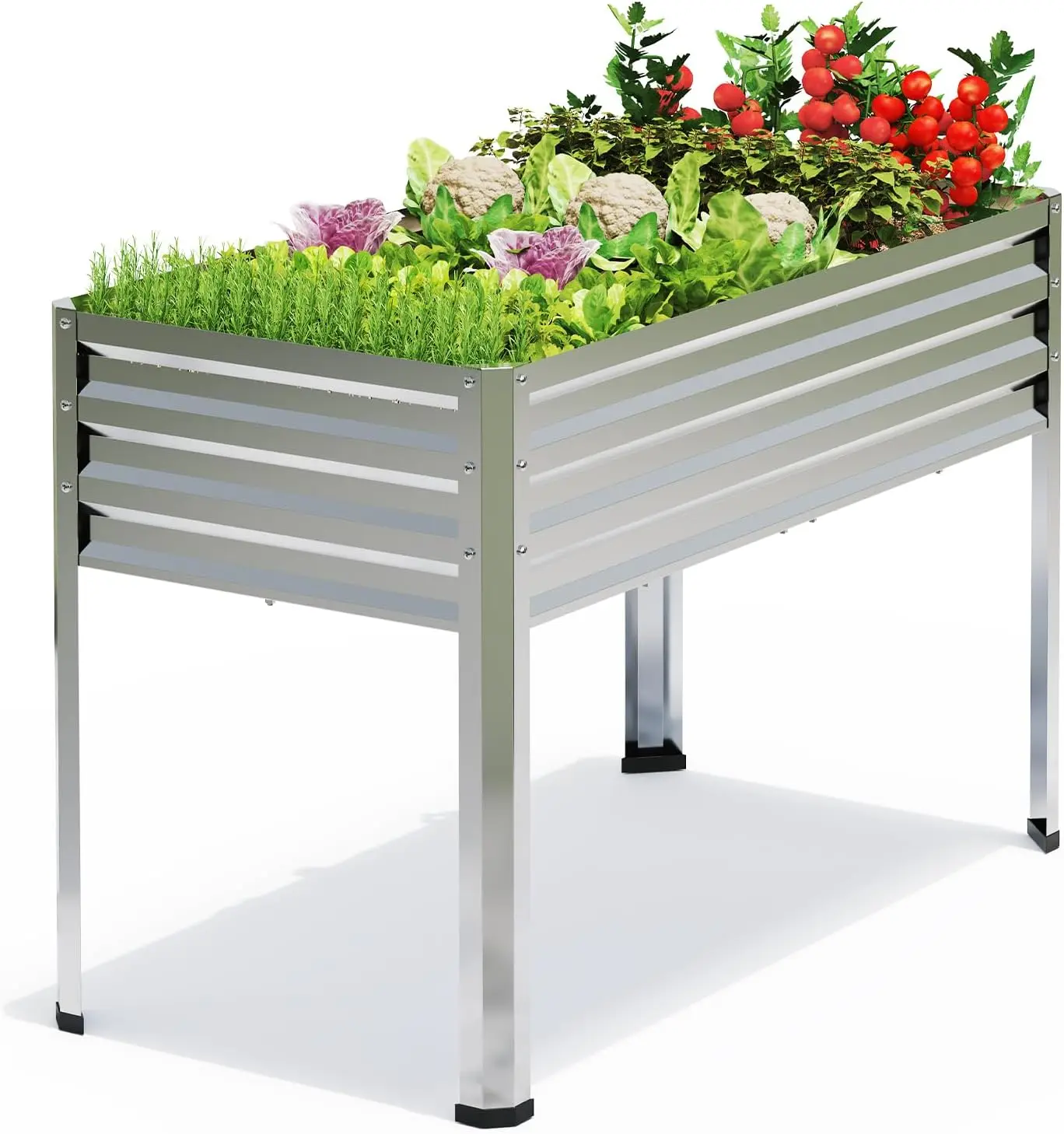 Galvanized Raised Garden Bed with Legs 48x24x32in Large Metal Planter Box with Drainage for Vegetables Flowers Backyard Patio