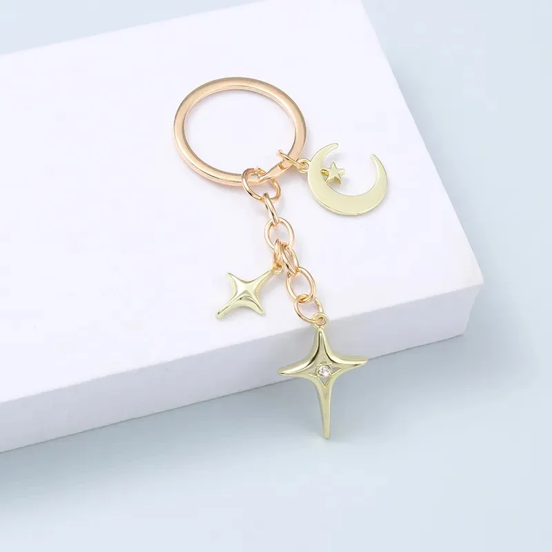 Fashion Stars Moon Alloy Keychain Key Chain For Women Men Gold Silver Color Couple Keychain Daily Jewelry