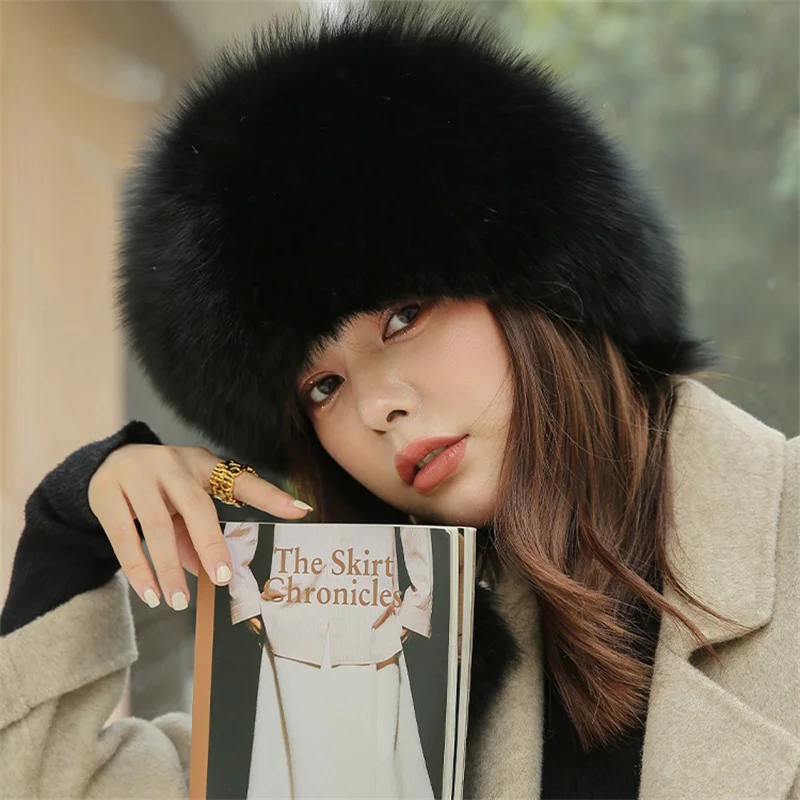 Winter Luxury Warm Women's Fur Hat Fox Fur High Quality Dome Hat Korean Version Cute Fox Fur Ball Decorated Fur Hat