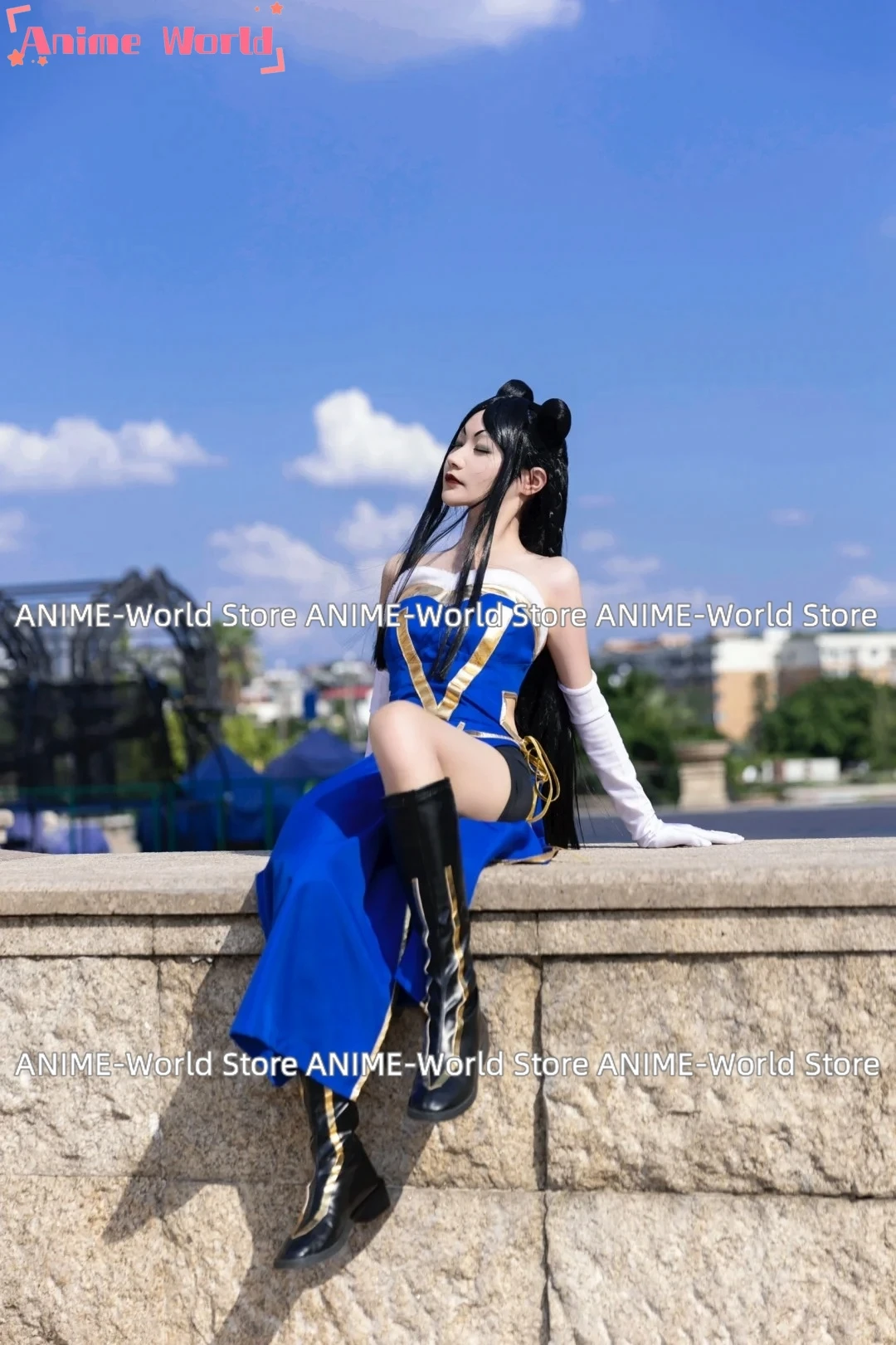 Cosplay Costume Minerva Orlando Adult Women Halloween Carnival Show Blue Dress Party Dress Wig