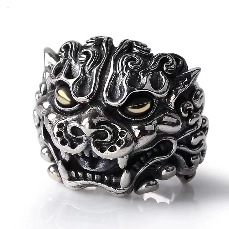 Exquisite Carving Divine Beast Pixiu Ring Male Finger Accessories Cool Personality Men Ring Open Size Lucky Ring  Jewelry