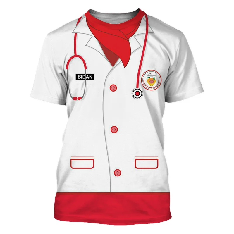 Summer Nurse Uniform Unisex Fashion O-Collar Short Sleeve 3d Printed T-Shirt Street Fun Loose Casual Personality Large Size Top