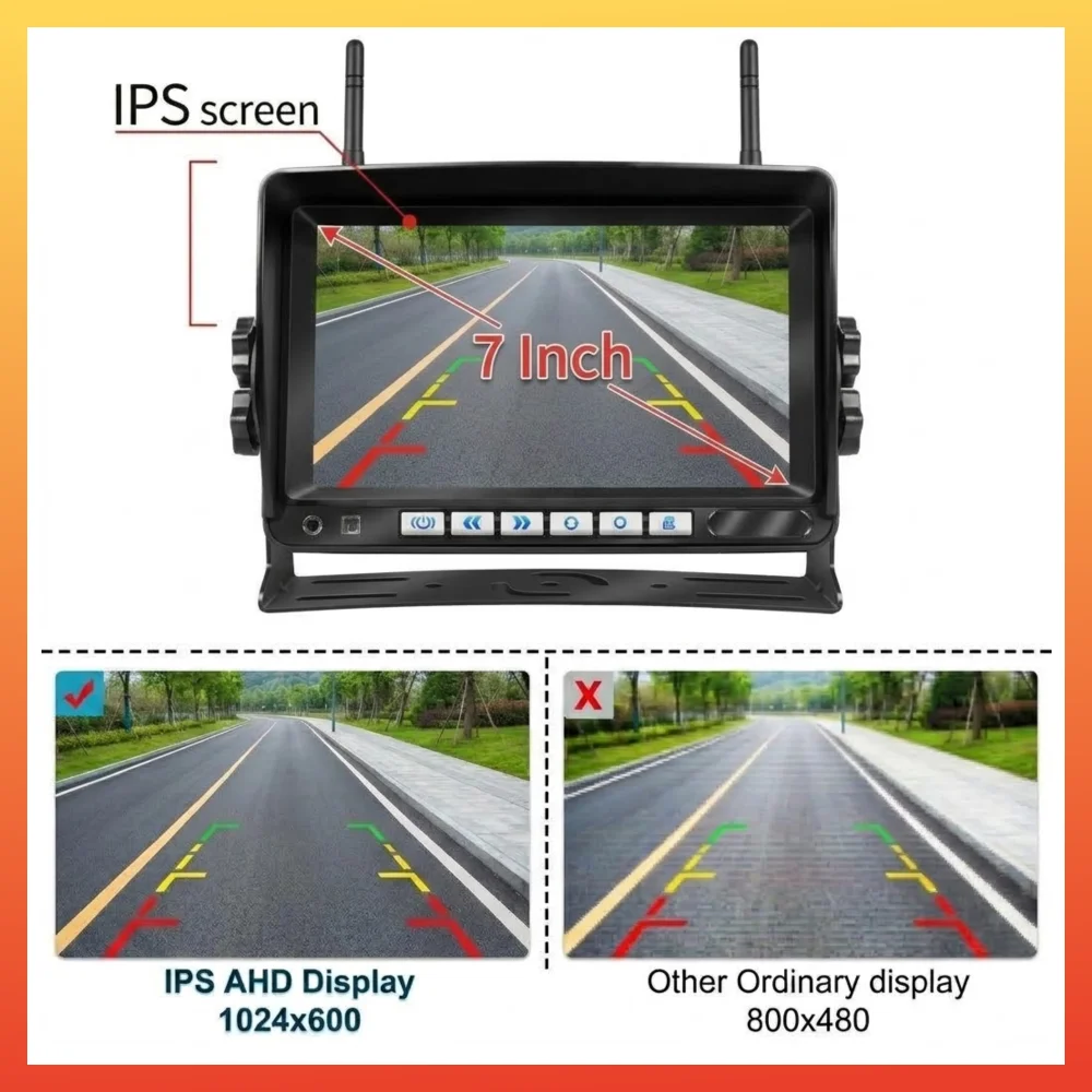 For RV Truck 7 Inch AHD Solar Powered Magnetic Wireless Dual Antenna Dash Cam Display 720P Reversing Rearview Camera WiFi Camera