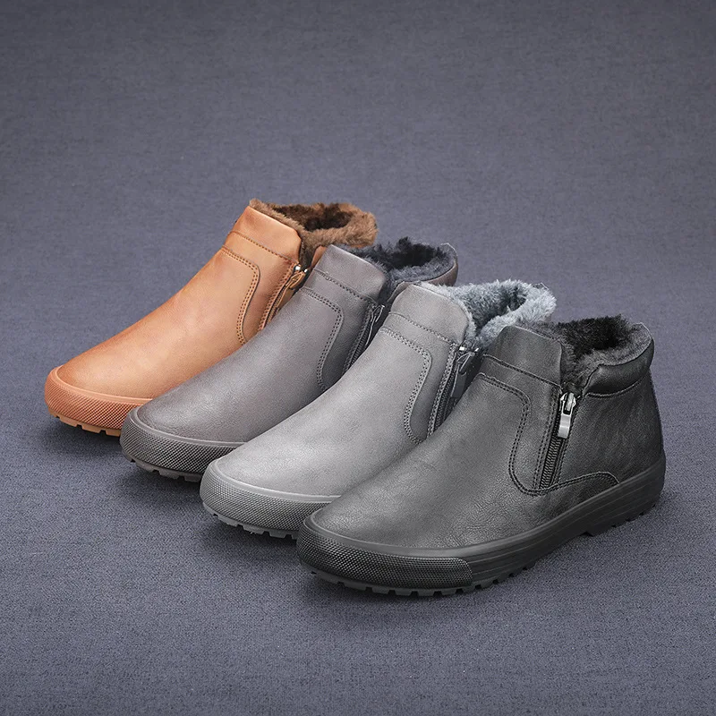 

Winter Mens Boots High Quality Waterproof Leather Boot Thicken Plush Warm Snow Boot Winter Men Casual Ankle Boots Platform Boots