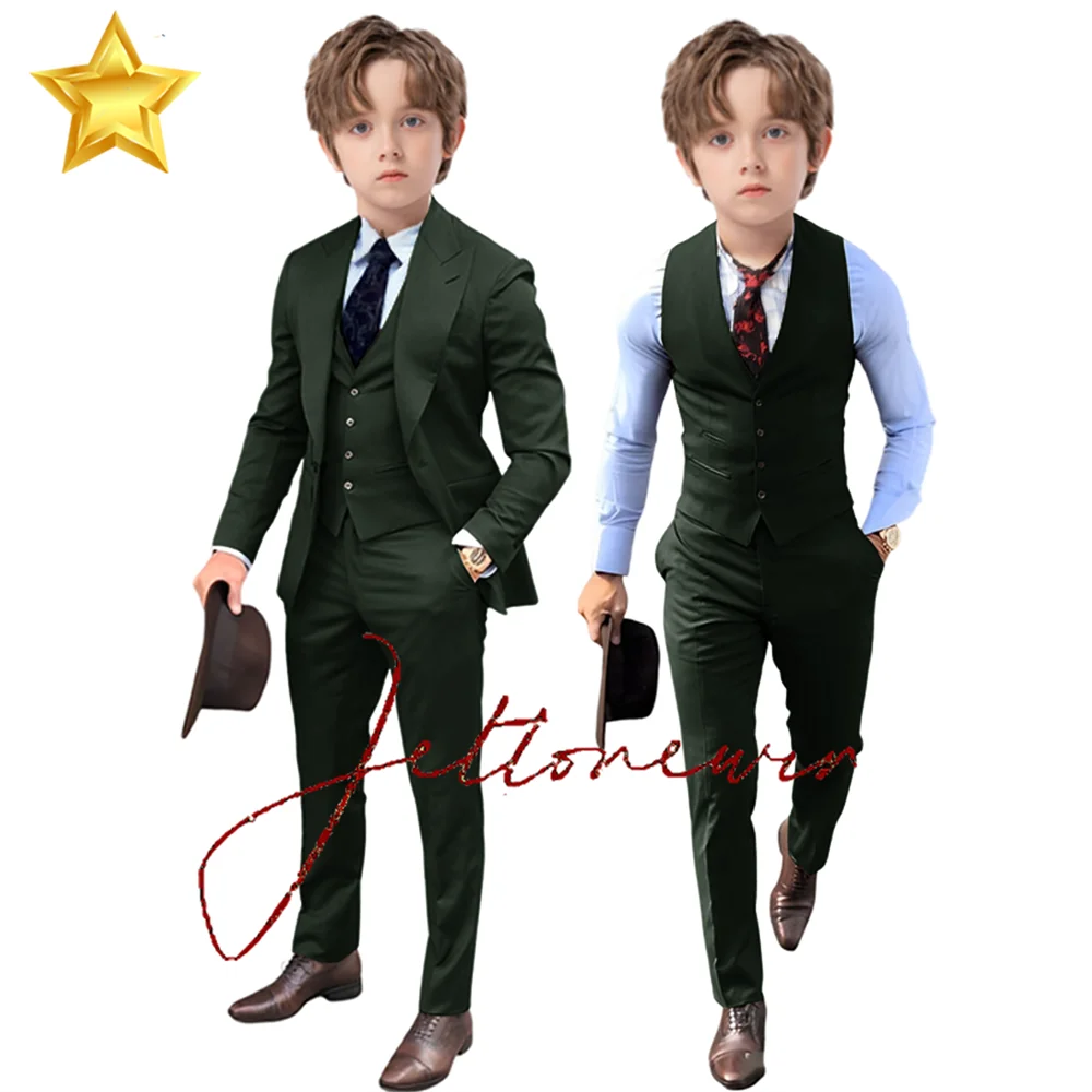 Formal Suit for Boys Wedding Jacket Pants Vest 3 Piece Blazer Kids Slim Fit Outfit 2-16 Years Old Clothing Fashionable Party Sui