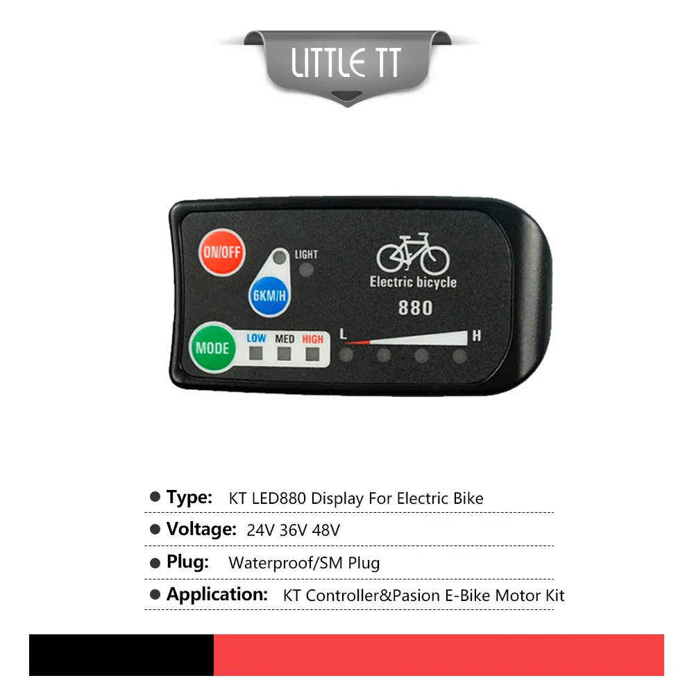 KT-LED880 E-Bike LED Display 24V 36V 48V Electric Bicycle Dashboard Waterproof SM Plug Conversion Repair Parts