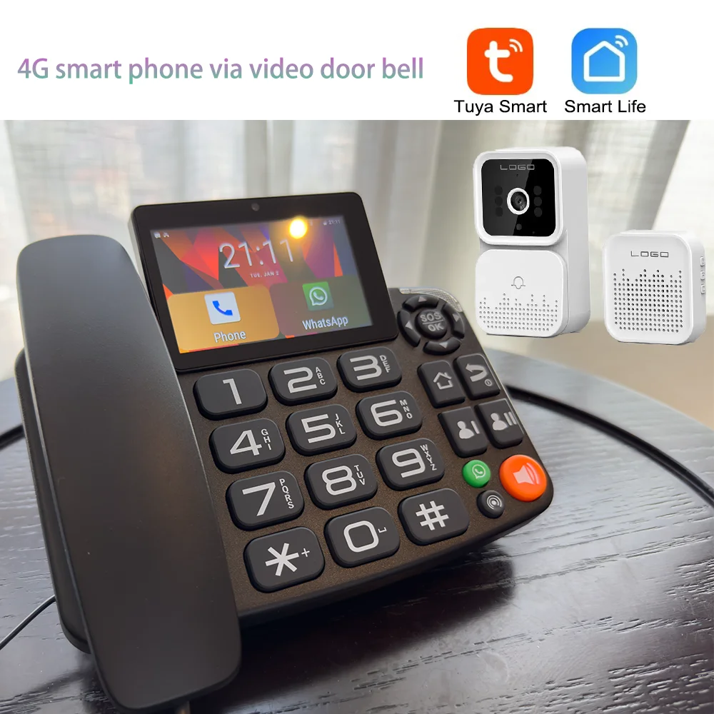 Dual SIM Card Quad Band Desktop Wireless PhoneVideo intercom  System DoorPhone for Home  TUYA Wireless WiFi  Wall Mount