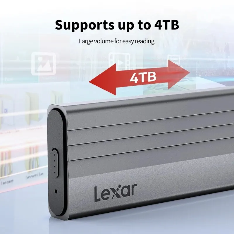 Lexar Hard Drive Enclosure E300 M.2 NVMe Type-C All Aluminium Solid State Mobile Hard Drive Case High Speed 10Gbps Transport