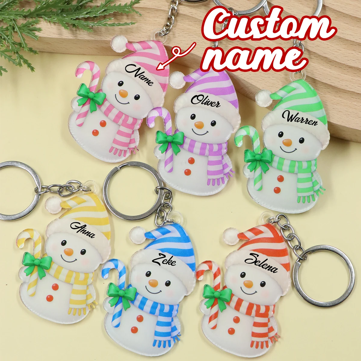 Personalisierter Schneemann-Schlüsselanhänger, individueller süßer Schlüsselanhänger, anpassbare Schlüsselanhänger für Frauen, Taschenanhänger, Acryl-Schlüsselanhänger