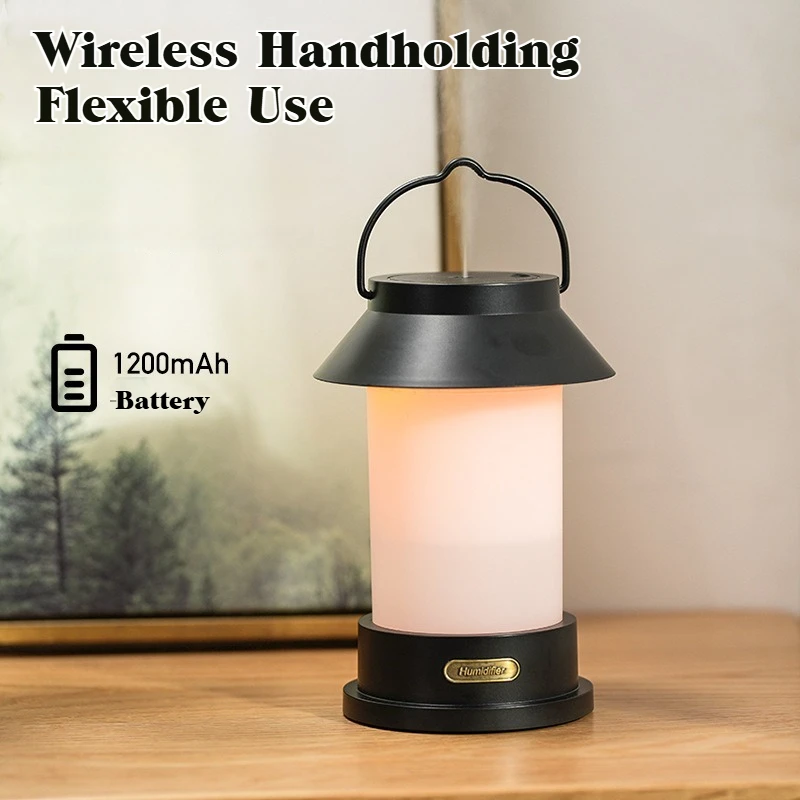 Air Humidifier Aroma Diffuser Retro Lantern  Household Desktop Quiet Mist Maker Portable Camping Light